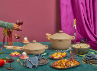 always pan, perfect pot, party coupes, gather platters on table
